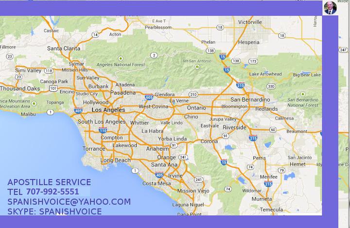 Los Angeles apostille service, servicio de apostilla en Los Angeles tel 916-550-0007  para servirle.  Traduccion, certificacion, notarizacion, apostilla, envio por Fedex a cualquier parte de Estados Unidos o a us pais.